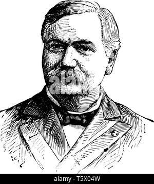 David Bremner Henderson 1840 à 1906, il était un homme politique américain et le président de la chambre des représentants des États-Unis vintage dessin ou e Illustration de Vecteur