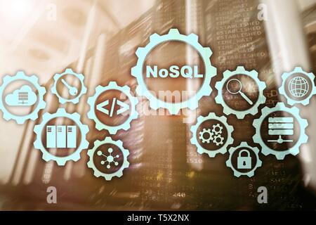 NoSQL. Langage de requête structuré. La technologie de base de données Concept. Arrière-plan de la salle serveur. Banque D'Images