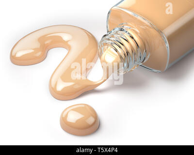 De teint liquide cosmétique crème en forme de point d'interrogation et bouteille isolé sur fond blanc. 3d illustration Banque D'Images