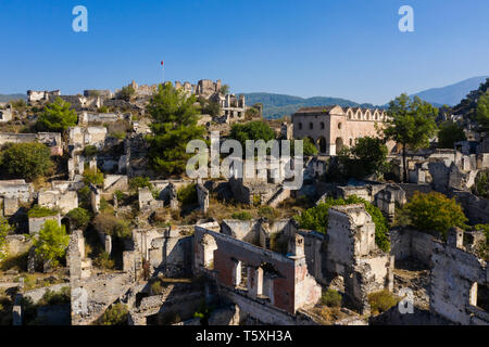 La Turquie, Fethiye, Kayakoy (Mugla) Ghost Town, une ancienne colonie grecque et maintenant une ville abandonnée et open air museum Banque D'Images