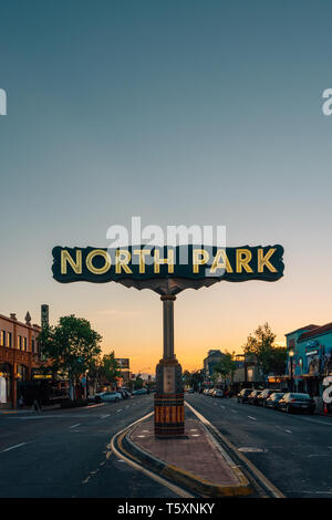 Parc Nord signer au coucher du soleil, à San Diego, Californie Banque D'Images