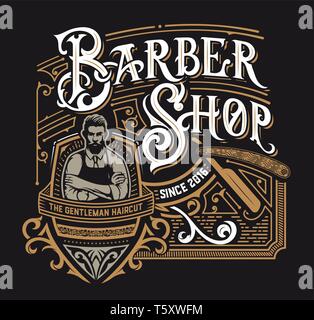 Vintage logo Barbershop Illustration de Vecteur