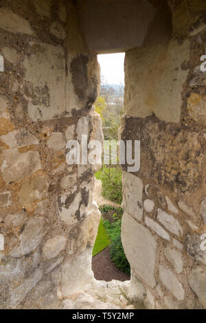 Fente / Flèche Flèche Flèche / boucle / trou dans la carapace défensive garder murs de château de Farnham, Castle Hill,.Farnham Surrey, Angleterre. Royaume-uni (108) Banque D'Images