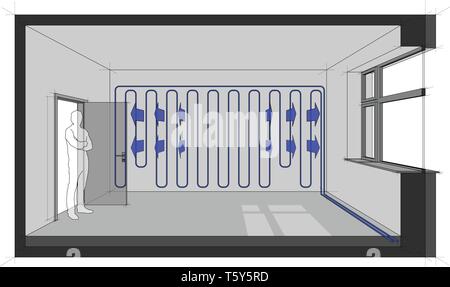 Schéma d'un circuit de refroidissement de la paroi refroidie à l'aide de chambre Illustration de Vecteur