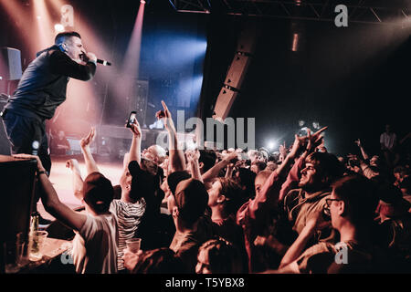 Danemark, copenhague - le 26 avril 2019. Le rappeur allemand et le parolier Gzuz effectue un concert live à Pumpehuset à Copenhague. (Photo crédit : Gonzales Photo - Flemming Bo Jensen). Banque D'Images