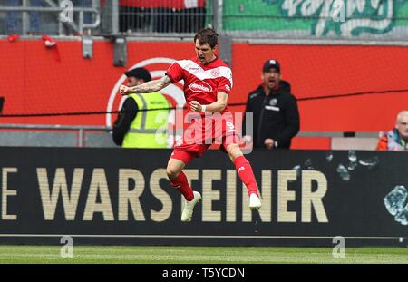 Dusseldorf Düsseldorf, Deutschland. 27 avr, 2019. firo : 27.04.2019 Football, Football : 1. Saison 2018/2019 Bundesliga, Fortuna Düsseldorf Düsseldorf - SV Werder Bremen Fortuna Benito Raman, jubilation, goaljubel dans le monde entier, l'utilisation | Credit : dpa/Alamy Live News Banque D'Images