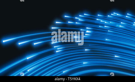 Cordes en fibre optique lumineux dans le noir. 3d illustration Banque D'Images