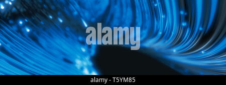 Cordes en fibre optique lumineux dans le noir. 3d illustration Banque D'Images