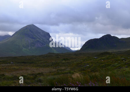 Tourbières, landes, tourbières, vallons et collines dans l'île de Skye, Écosse Banque D'Images