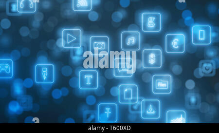 Circulation de l'application pour smartphone icons. neon lumineux de style d'icônes. 3d illustration Banque D'Images