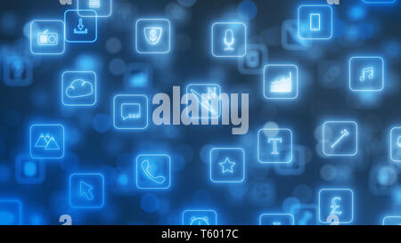 Circulation de l'application pour smartphone icons. neon lumineux de style d'icônes. 3d illustration Banque D'Images