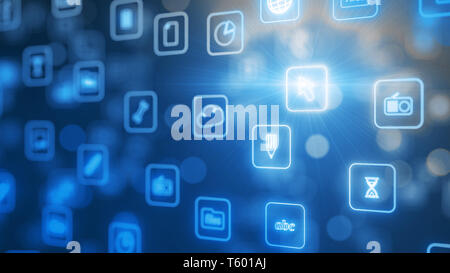 Circulation de l'application pour smartphone icons. neon lumineux de style d'icônes. 3d illustration Banque D'Images