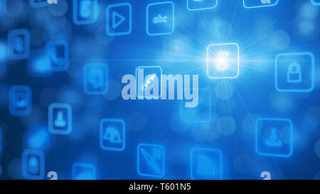 Circulation de l'application pour smartphone icons. neon lumineux de style d'icônes. 3d illustration Banque D'Images