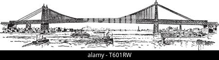 Williamsburg Bridge est un pont suspendu de la ville de New York dans l'East River reliant le Lower East Side de Manhattan à Delancey Street, vint Illustration de Vecteur