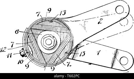 Amortisseur est un dispositif utilisé pour absorber les chocs mécaniques comme un piston hydraulique ou pneumatique, vintage dessin ou gravure illustration. Illustration de Vecteur
