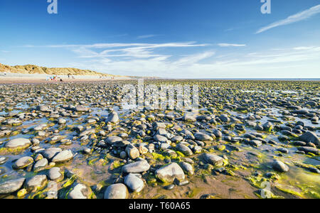 Plage de galets à marée basse dans la région de scenic Ynyslas Beach au Pays de Galles.UK Banque D'Images