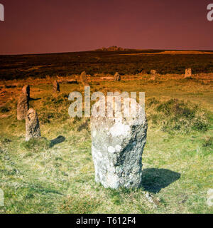 Le cercle de pierre Tregeseal et carn Kenidjack, St Just, Cornwall UK Banque D'Images