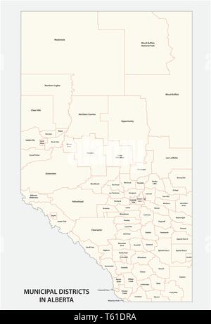 Les districts municipaux en Alberta Canada carte vectorielle Illustration de Vecteur