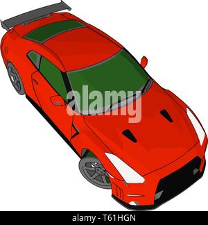 Voiture de course rouge avec noir et vert windows détails et becquet arrière gris vector illustration sur fond blanc Illustration de Vecteur