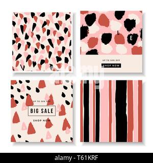 Un ensemble de quatre modèles de conception de carrés avec des formes abstraites et des textures. L'art moderne créative illustrations vectorielles, publications sur les réseaux sociaux, newsletter le desi Illustration de Vecteur