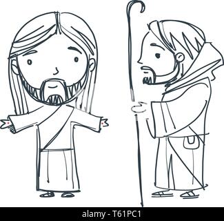 Hand drawn vector illustration ou dessin de Jésus Christ dans un style cartoon Illustration de Vecteur