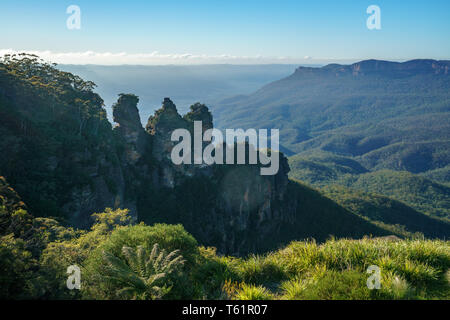 Trois sœurs de echo point lookout, Blue Mountains National Park, New South Wales, Australie Banque D'Images