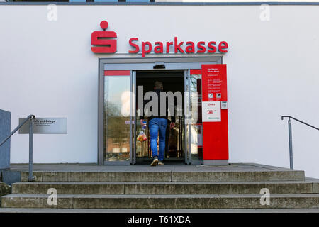 Entrée de la banque Sparkasse à Emmerich Banque D'Images