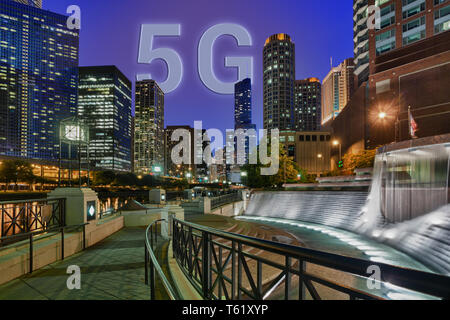 La technologie 5G au-dessus de la ville de Chicago Banque D'Images