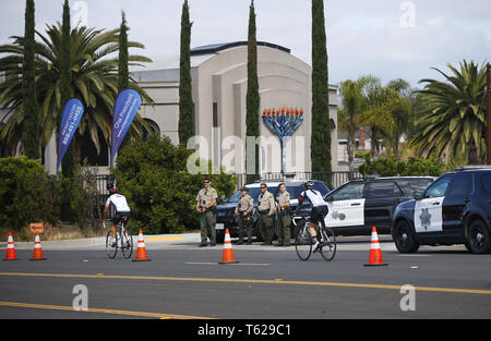 Poway, Californie, USA. Apr 28, 2019. San Diego County adjoints du shérif se tiennent à l'extérieur du Chabad de Poway, où un tir a eu lieu le jour avant le 28 avril 2019 à Poway, Californie. Credit : KC Alfred/ZUMA/Alamy Fil Live News Banque D'Images