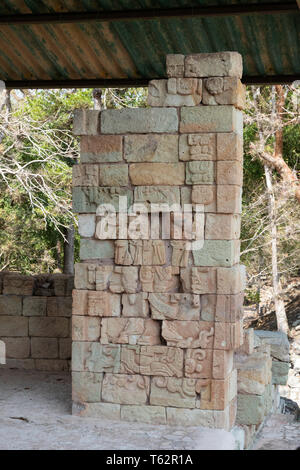 Copan Honduras - Sculptures du tombeau du roi Yas Pasaj Chan Yopaat, 16e roi maya de Copan, Copan ruines Maya, Copan, Honduras, Amérique Centrale Banque D'Images