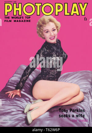 Couverture de l'édition britannique du magazine Photoplay pour novembre 1958, avec l'actrice Carole Lesley. Banque D'Images