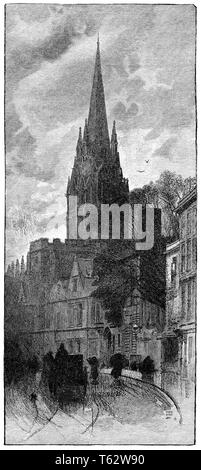 1891 gravure de l'église de l'Université de St Marie la Vierge, dans la rue principale de la ville d'Oxford, Oxfordshire, Angleterre. Banque D'Images