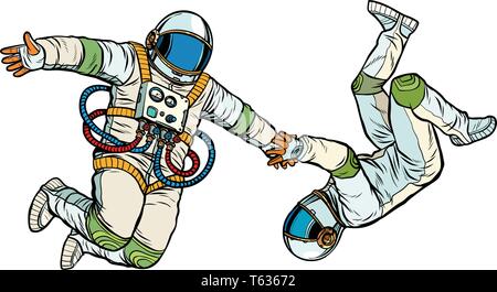 Un couple dans l'amour, les astronautes holding hands Illustration de Vecteur