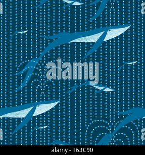 Les baleines voler dans le ciel, des fontaines qui se transforment en pluie. Illustration enfantine fantastique. Modèle sans couture. Pour le tissu, l'emballage, le papier peint Illustration de Vecteur