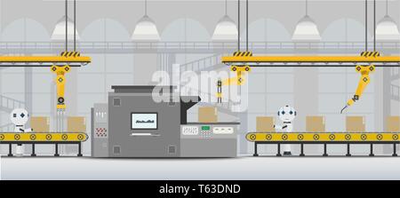 Usine d'automatisation avec concept design plat de travail du robot vector illustration Illustration de Vecteur