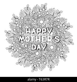 Heureuse Fête des coloriages à colorier pour les adultes. Vector illustration noir et blanc. Isolé sur fond blanc Illustration de Vecteur