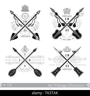 Ensemble de flèches avec élément de modèle. Les modèles de style vintage hippie pour affaires, étiquettes, logos, d'identité, badge Illustration de Vecteur