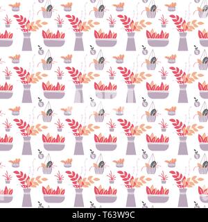 Hand drawn seamless pattern. Les plantes en pots maison sur fond blanc. Vector illustration. Textile, tissu, papier d'emballage design Illustration de Vecteur