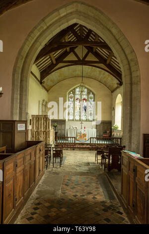 Intérieur de la chapelle du 13ème siècle à Croft Castle en Yarpole, Herefordshire, Angleterre. Banque D'Images