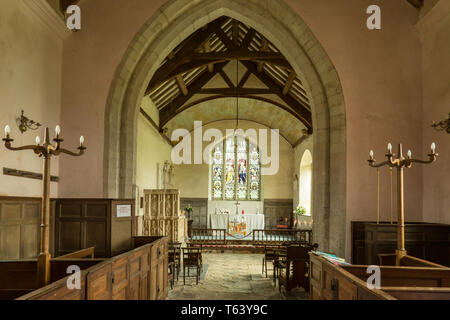 Intérieur de la chapelle du 13ème siècle à Croft Castle en Yarpole, Herefordshire, Angleterre. Banque D'Images