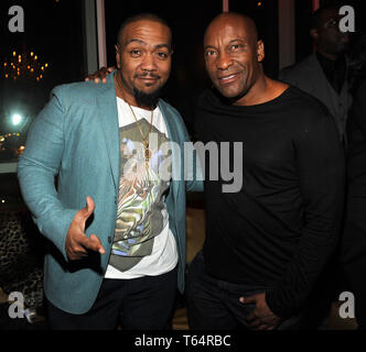 ***PHOTO*** cinéaste John Singleton est décédé à l'âge de 51 ans. HOLLYWOOD, CA - 6 janvier : Timbaland musicien et réalisateur John Singleton à la première partie de l'Empire de FOX au W Hollywood Hotel, le 6 janvier 2015 à Hollywood, Californie./MediaPunch TWPG. Banque D'Images