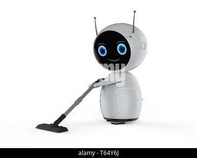 Le rendu 3d avec aspirateur robot amical Banque D'Images