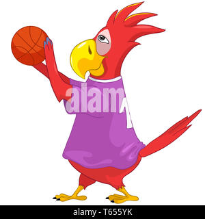 Funny Parrot. Le basket-ball. Banque D'Images