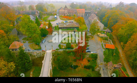 Vue aérienne de Kwidzyn. Paysage vu de l'air avec château, théâtre, et l'horizon 2019 Banque D'Images