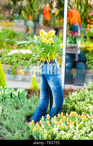 Jardin moderne design avec pot jeans Banque D'Images