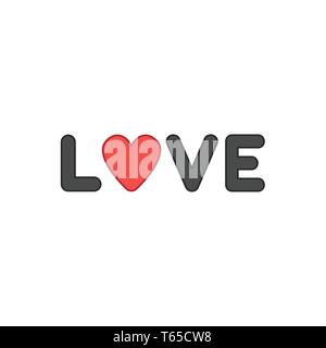 Télévision style design vector illustration concept de texte d'amour noir avec le symbole de coeur icône sur fond blanc. Contours de couleur. Illustration de Vecteur