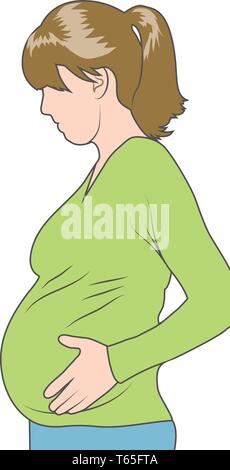 Pregnant woman holding estomac, grossesse image côté Illustration de Vecteur