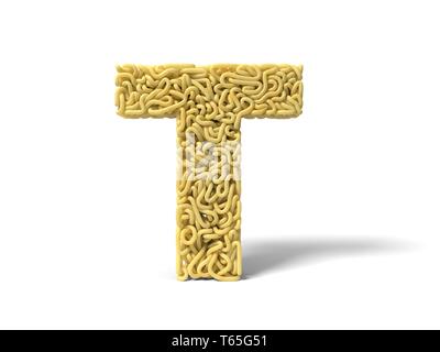 Et nouilles en forme de lettre T. pour la cuisson des spaghettis bouclés. 3d illustration Banque D'Images