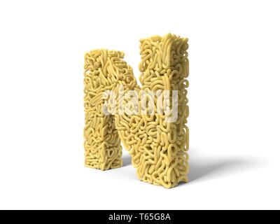 Et nouilles en forme de lettre. N pour la cuisson des spaghettis bouclés. 3d illustration Banque D'Images