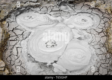 Volcan de boue ou de boue Dome au sol de Mañana (soleil du matin) les geysers à Uyuni, Bolivie Banque D'Images